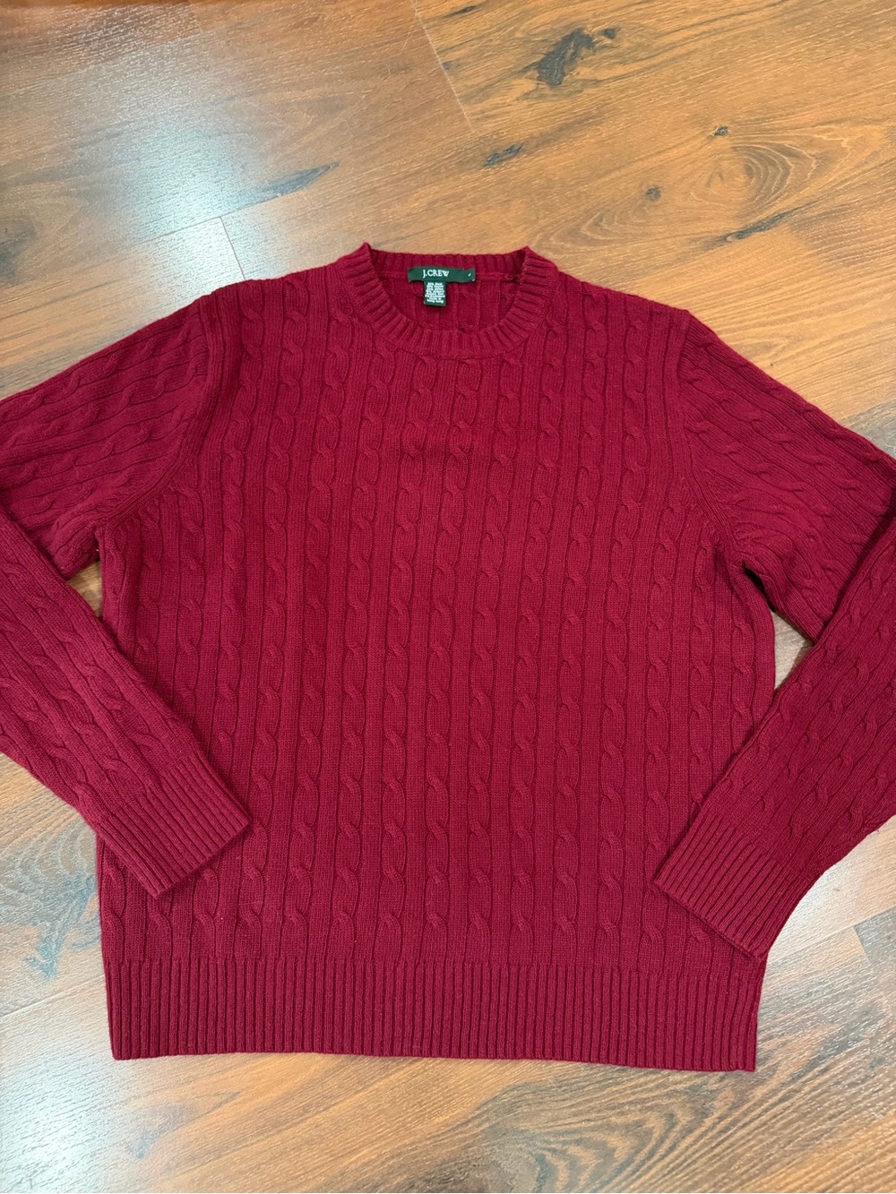 J. Crew women's crewneck wool cashmere blend cable knit sweater Sz Large  Cherry